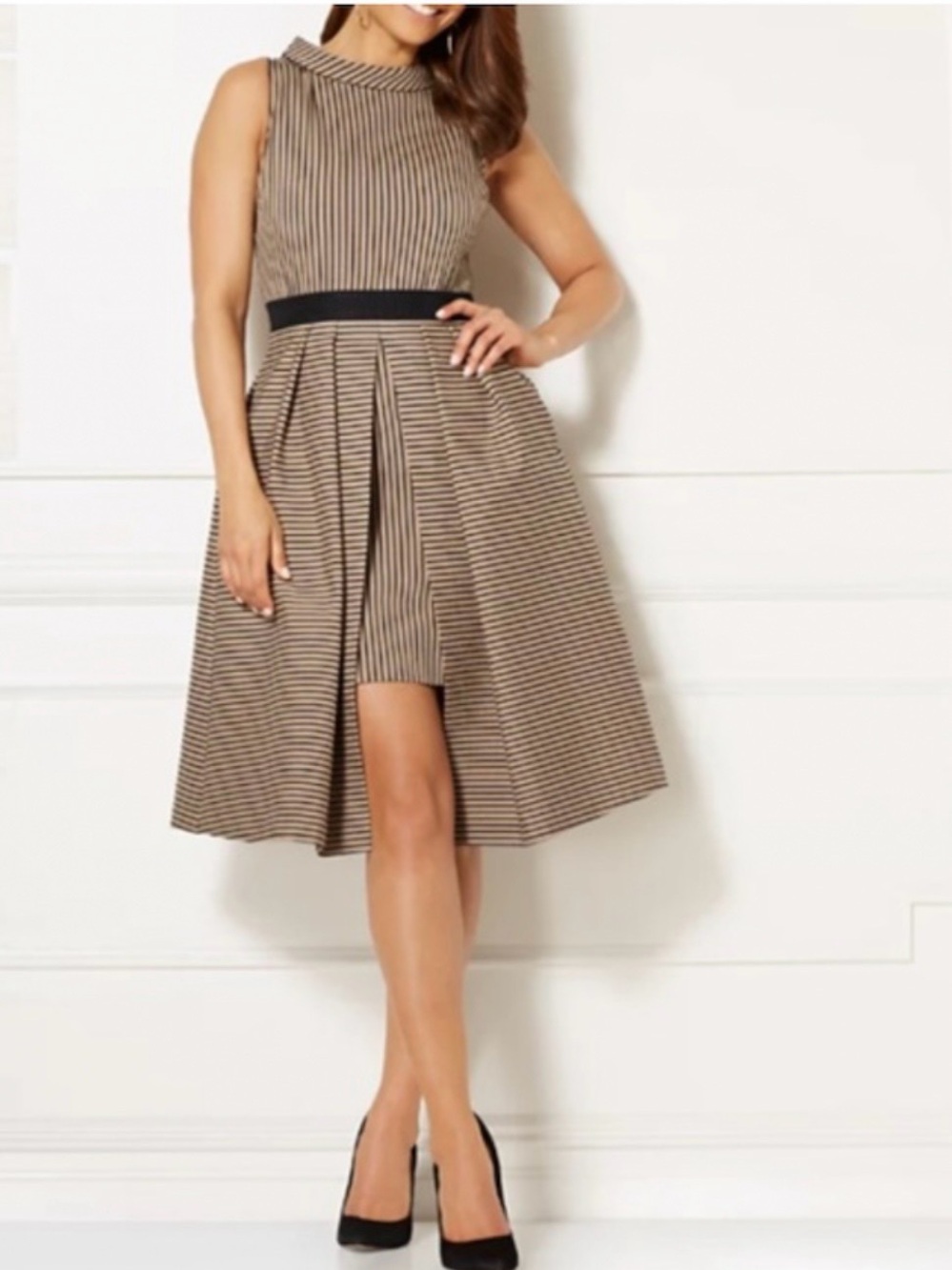 EVA MENDES for New York & Company “Freya” Sleeveless Striped Dress, Brwn/Blk XXL